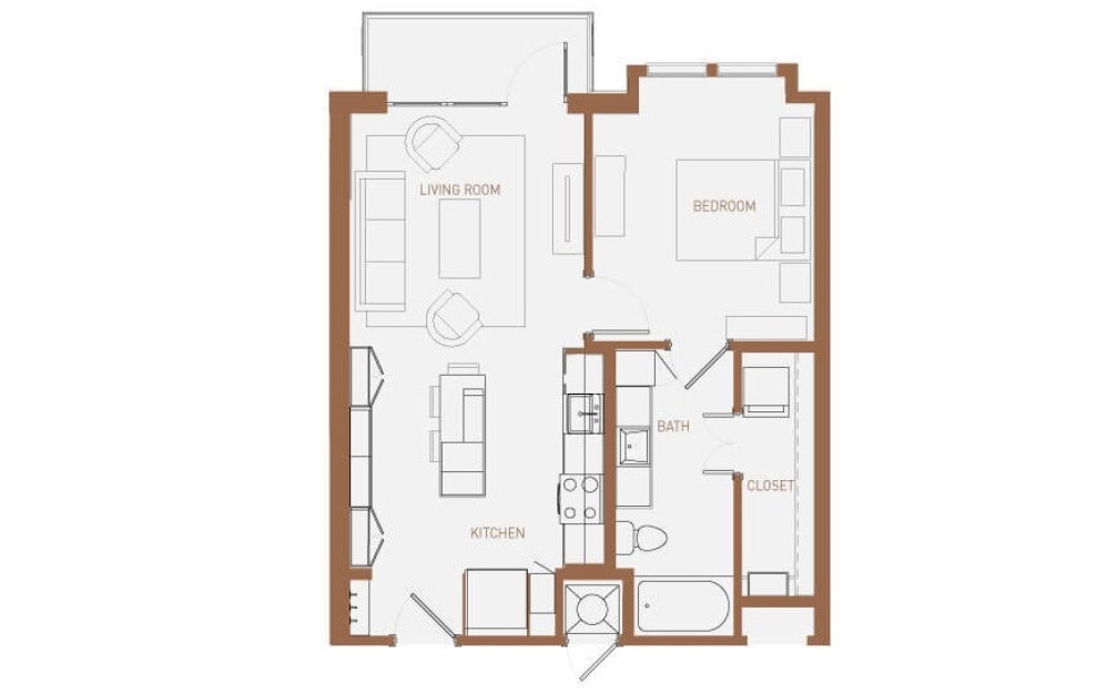 A1-2 - 1 bedroom floorplan layout with 1 bathroom and 665 square feet A1-2 - 1 bedroom floorplan layout with 1 bathroom and 665 square feet