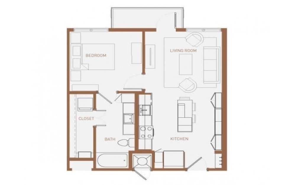 A1 - 1 bedroom floorplan layout with 1 bathroom and 648 square feet A1 - 1 bedroom floorplan layout with 1 bathroom and 648 square feet